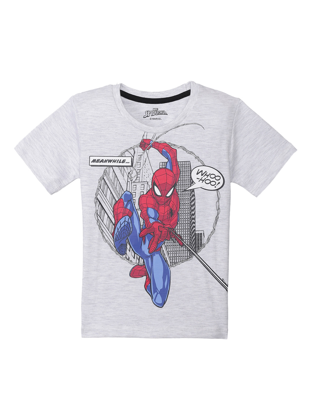 

Kids Ville Boys Grey Melange Spiderman Printed Round Neck Pure Cotton T-shirt
