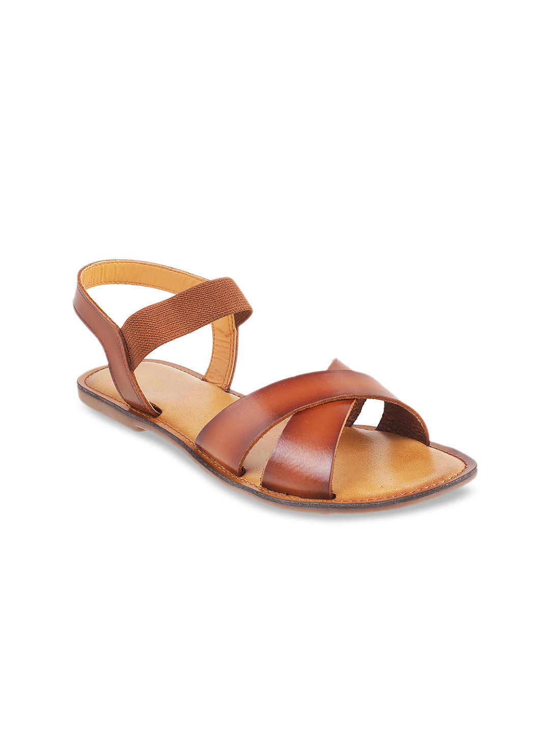 

Metro Women Tan Brown Solid Leather Open Toe Flats