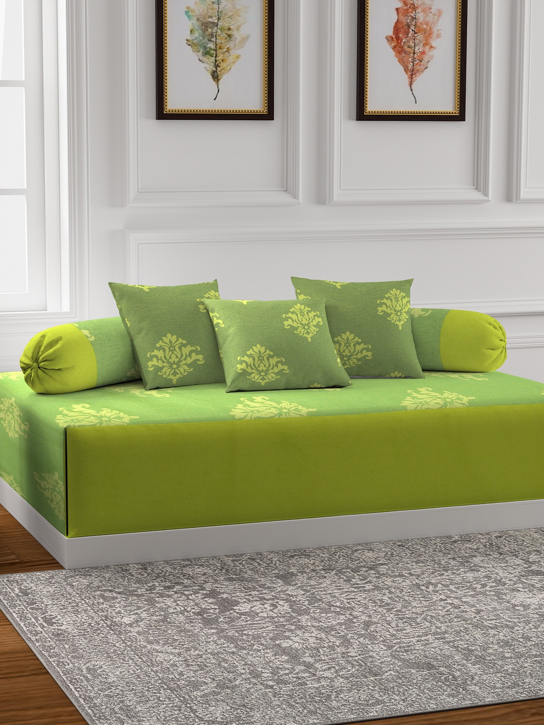

Soumya Set of 6 Green Floral Printed Mix n Match Premium Cotton Diwan Set