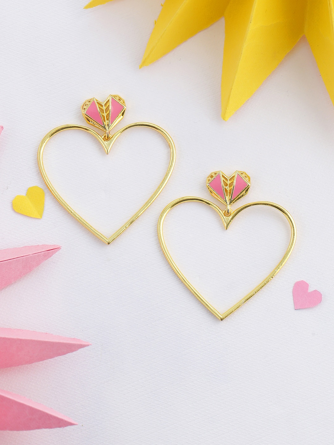 

Voylla Gold-Plated Heart Shaped Drop Earrings