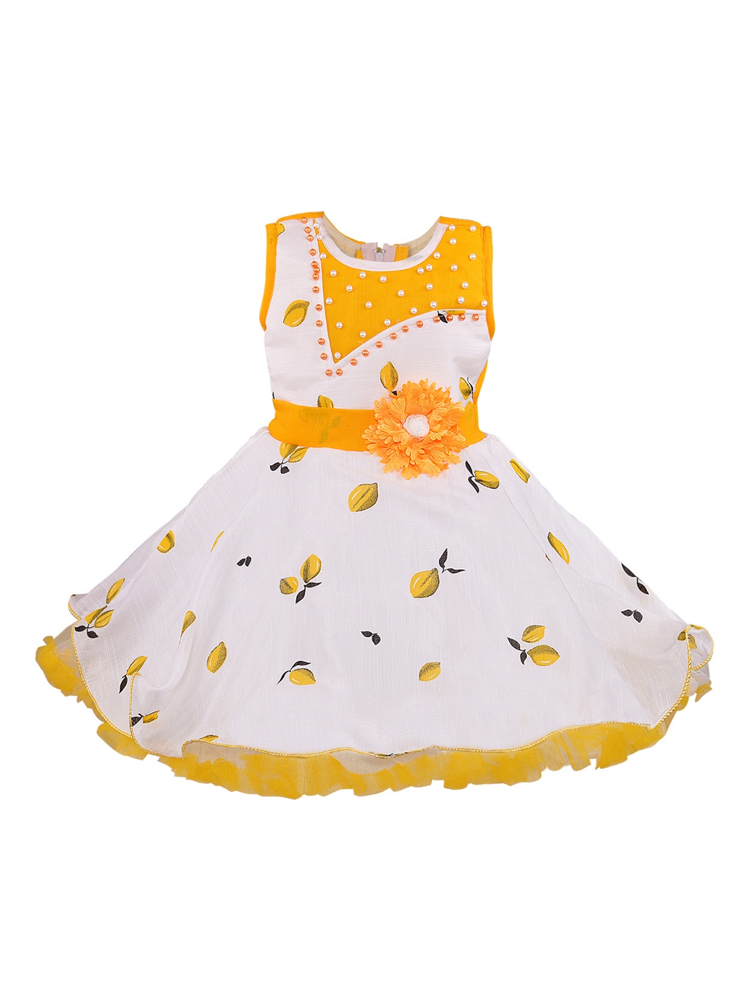 

Wish Karo Girls Yellow Printed Fit and Flare Dress