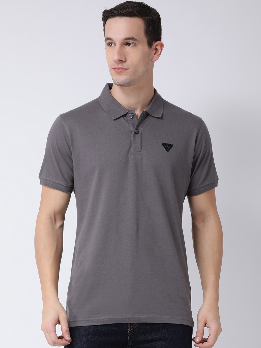 

Club York Men Grey Solid Polo Collar T-shirt