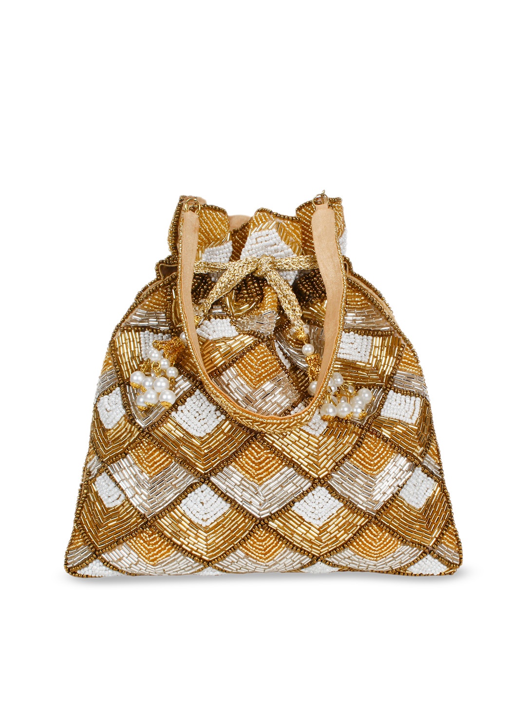 

Anekaant Gold-Toned & White Embellished Embellished Clutch