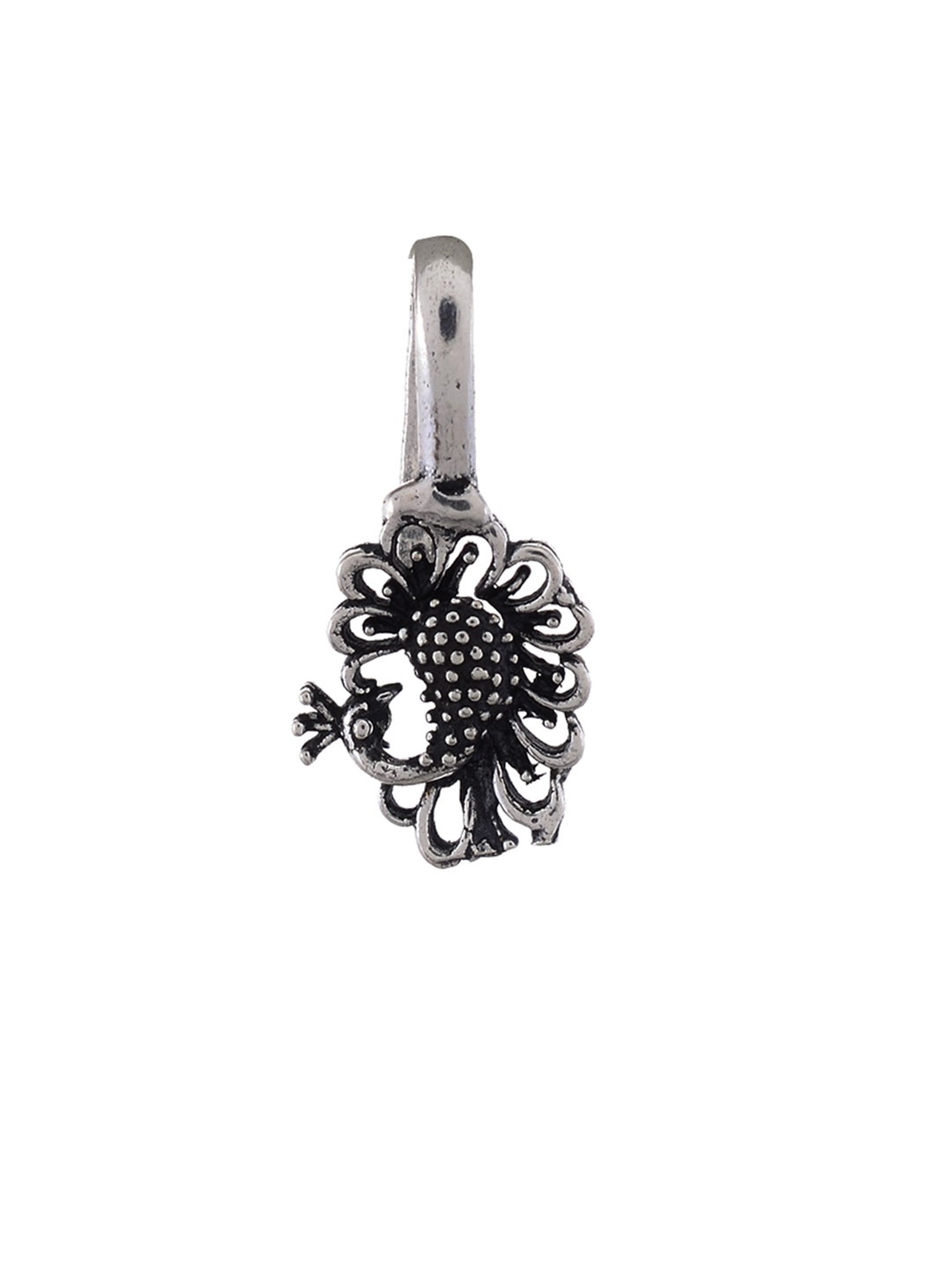 

Silvermerc Designs Oxidised Silver-Plated Peacock Shaped Clip-On Nosepin