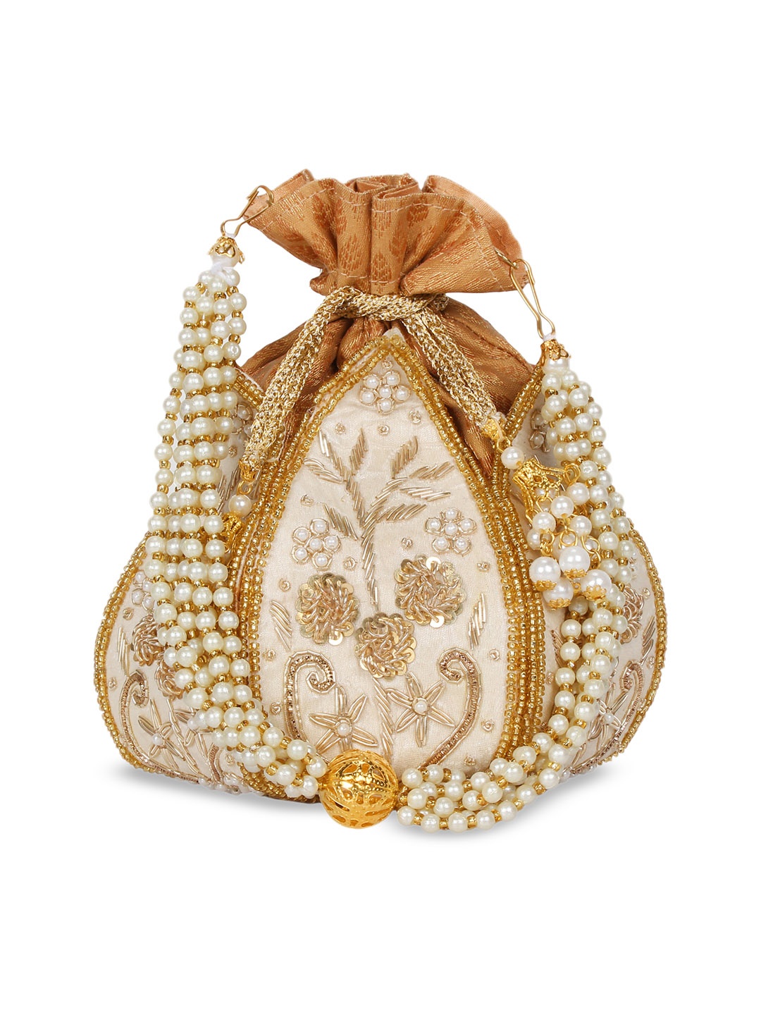

Anekaant White & Gold-Toned Embellished Tasselled Clutch