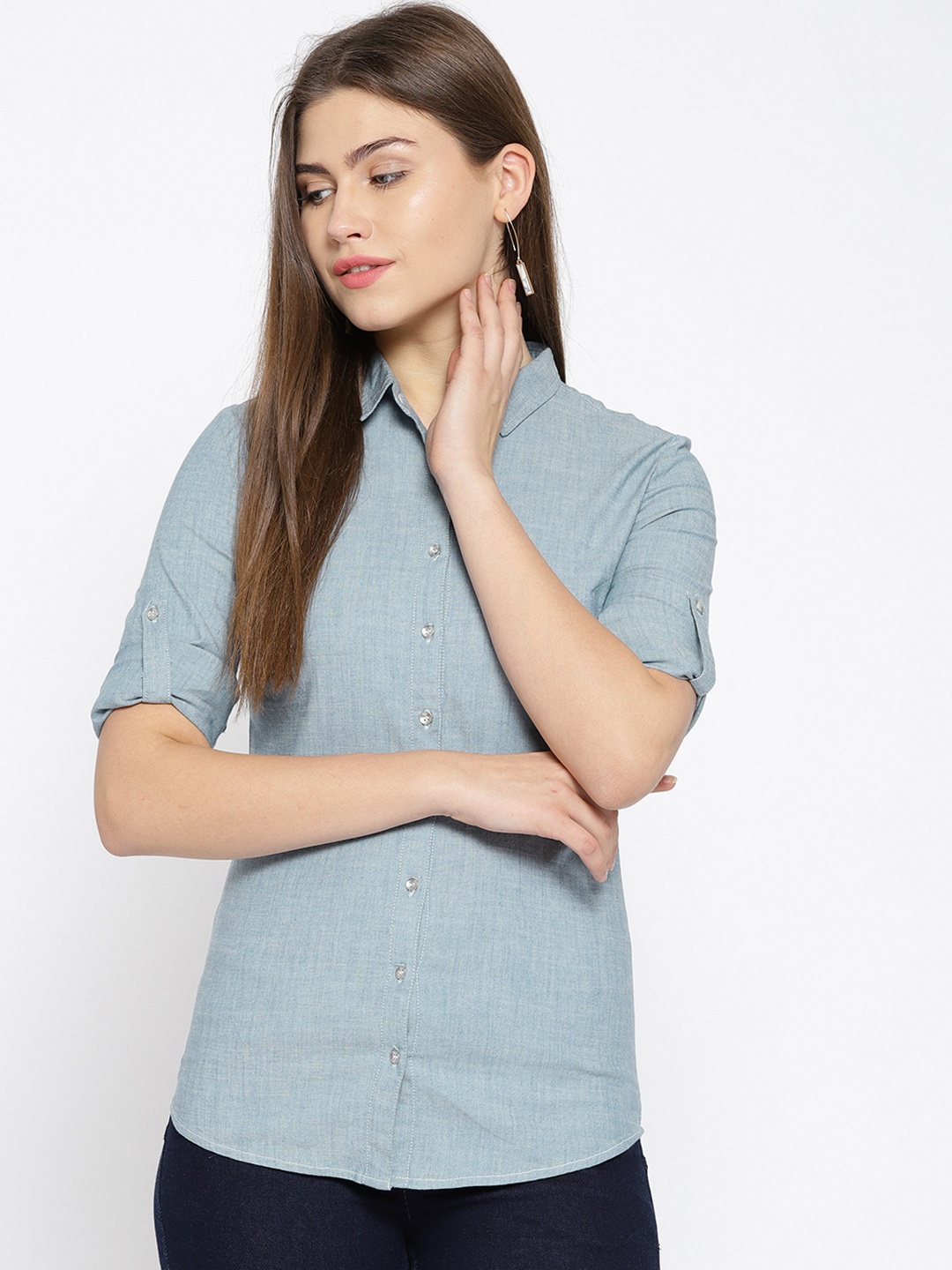 

Xpose Women Grey Classic Skinny Fit Solid Casual Shirt