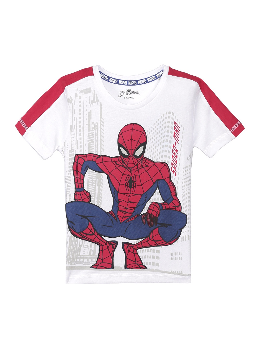 

Kids Ville Boys White Spiderman Printed Round Neck Pure Cotton T-shirt