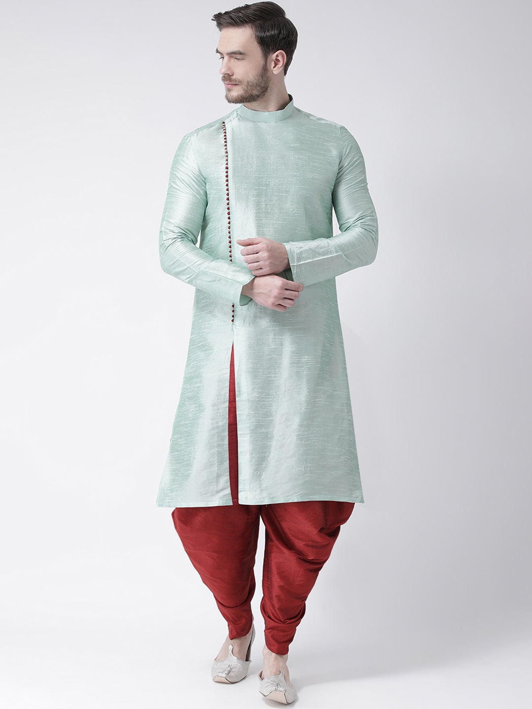 

DEYANN Men Green Solid Straight Kurta
