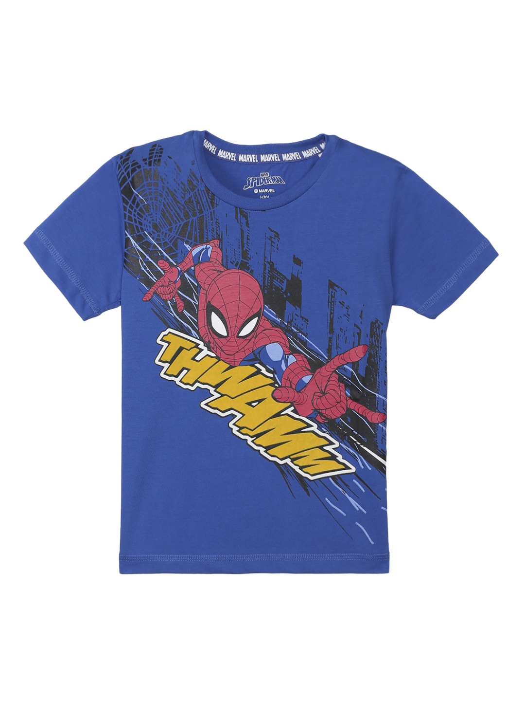 

Kids Ville Boys Blue Spiderman Printed Round Neck Pure Cotton T-shirt