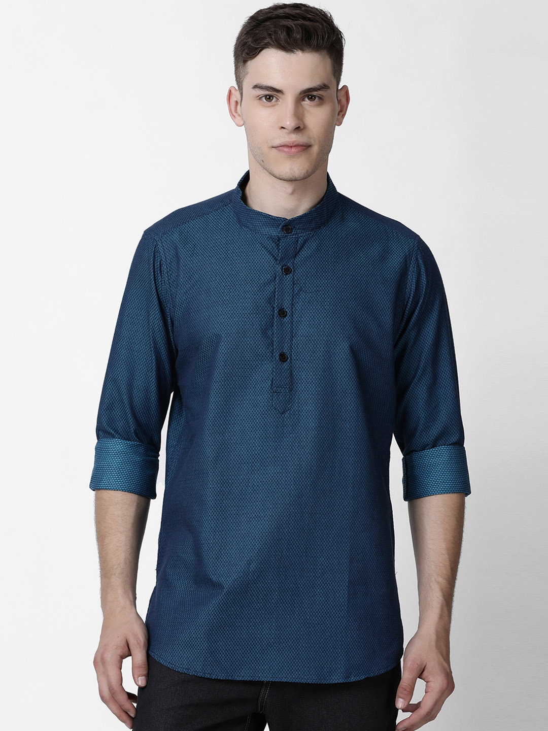 

Cross Court Men Blue Woven Design Straight Kurta