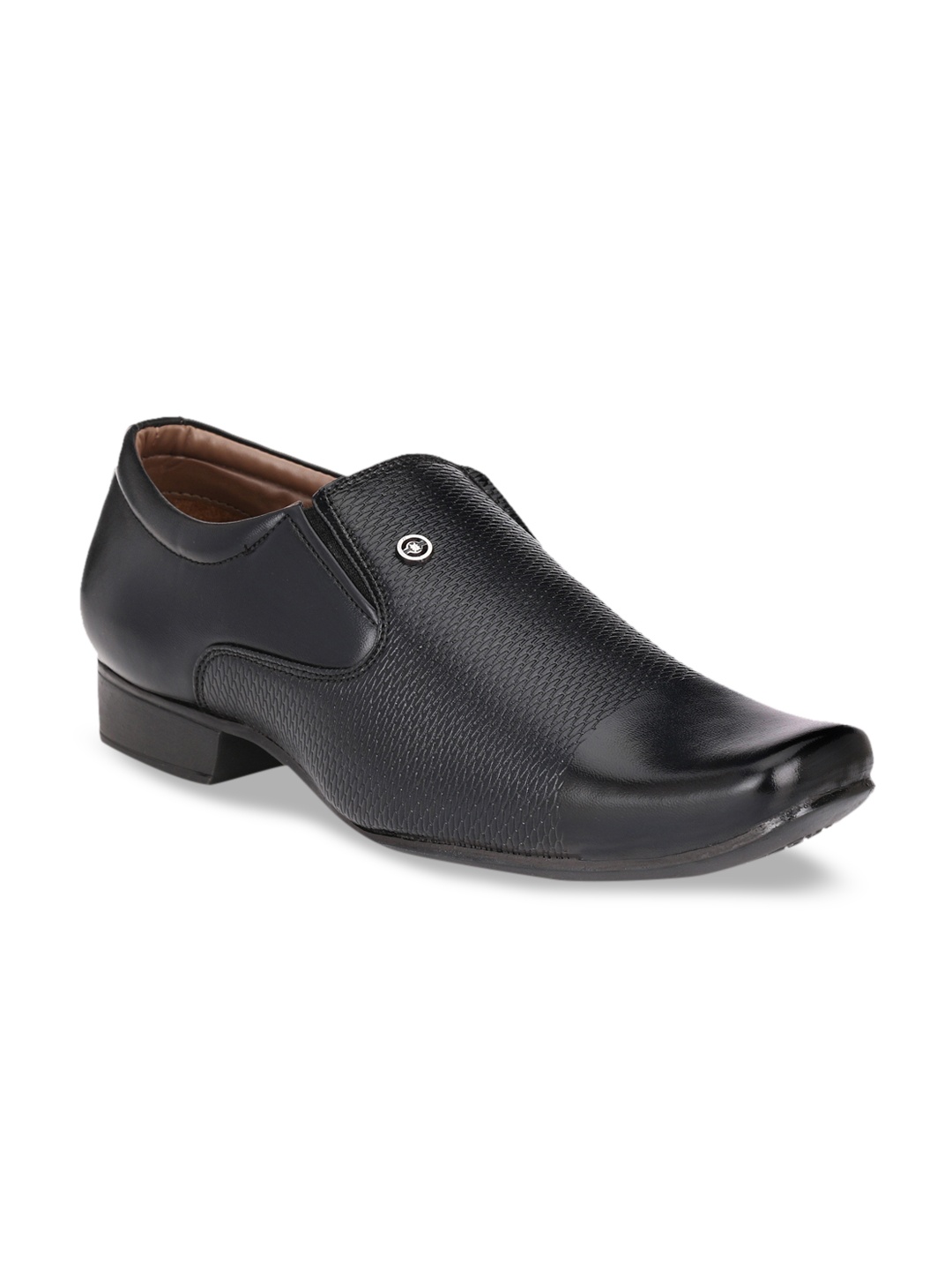 

John Karsun Men Black Textured Formal Slip-Ons