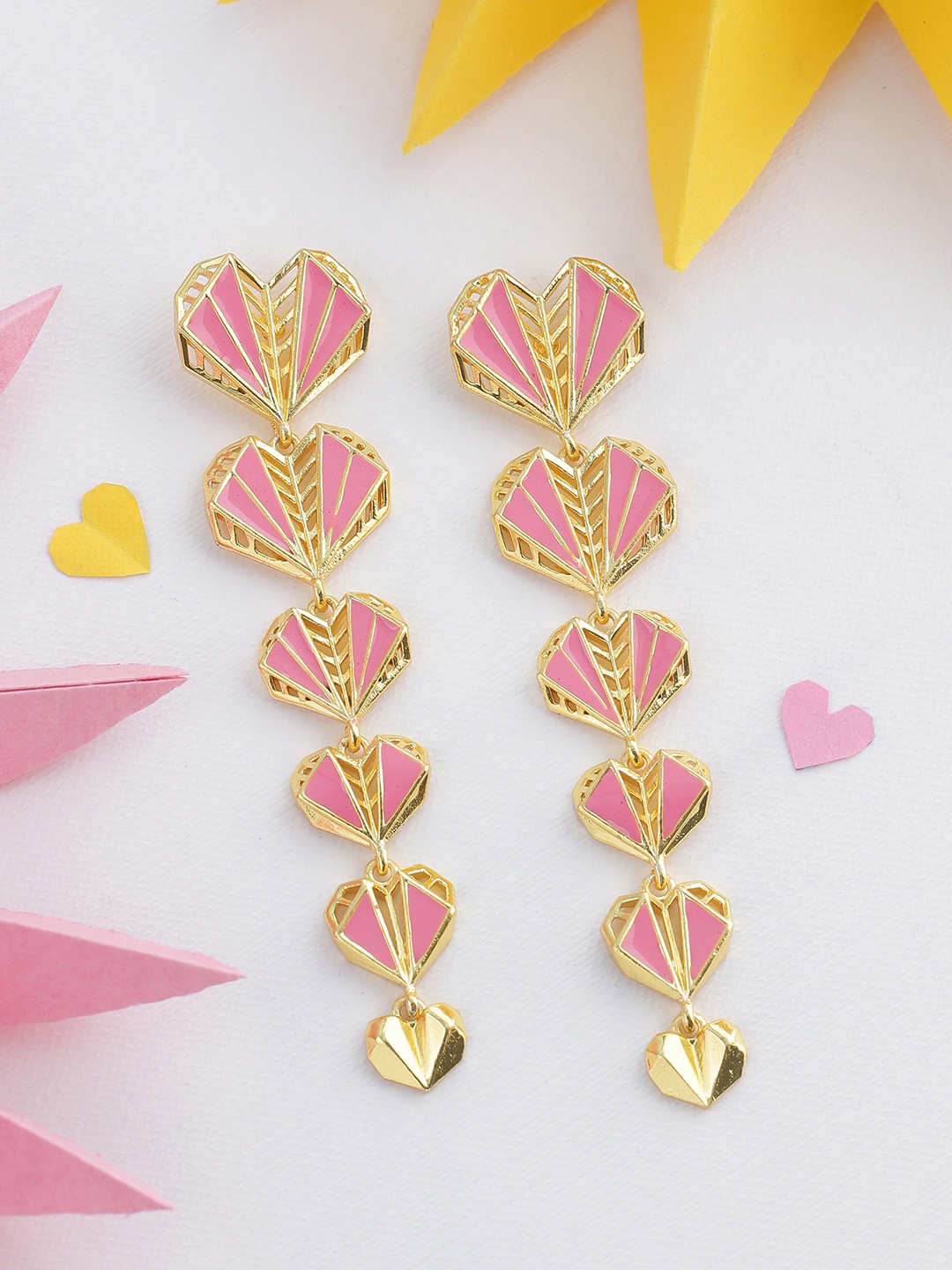 

Voylla Gold-Plated & Pink Quirky Drop Earrings