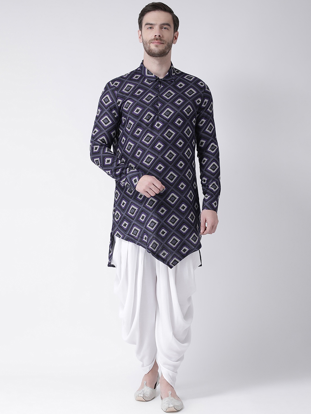 

DEYANN Men Blue Printed Asymmetric Straight Kurta