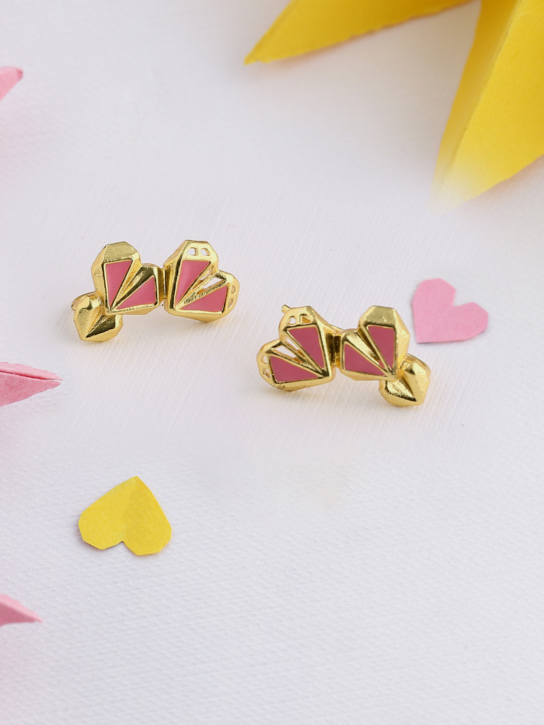 

Voylla Gold-Plated & Pink Heart Shaped Studs