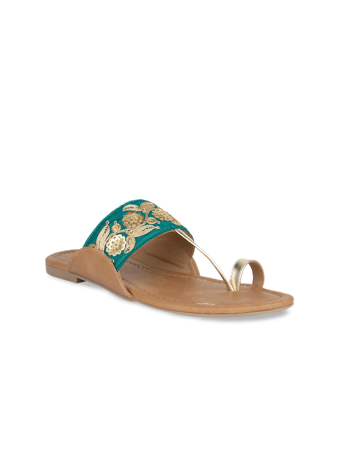 

SOLES Women Teal Blue Embellished One Toe Flats