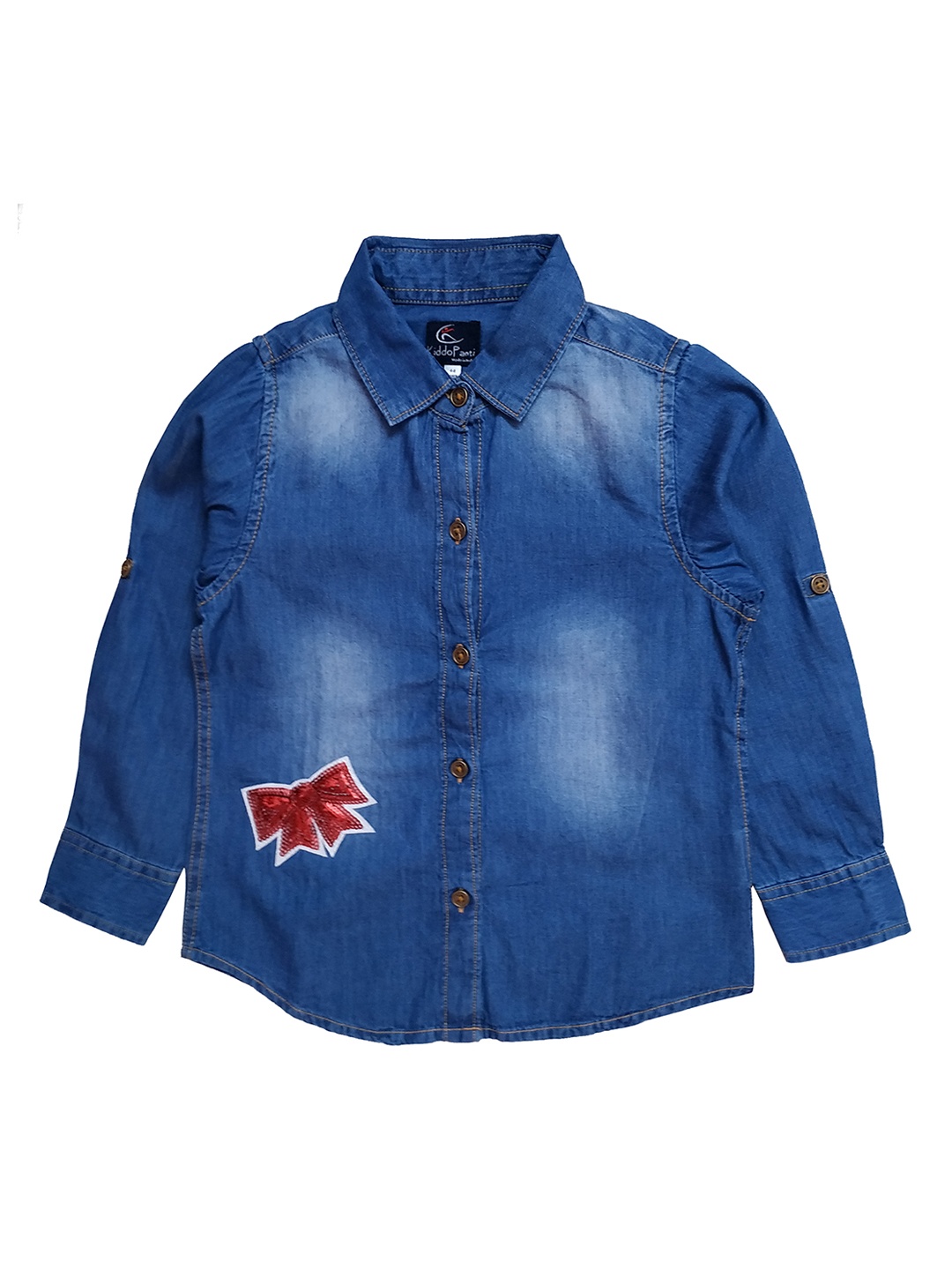 

KiddoPanti Girls Blue Regular Fit Faded Denim Casual Shirt