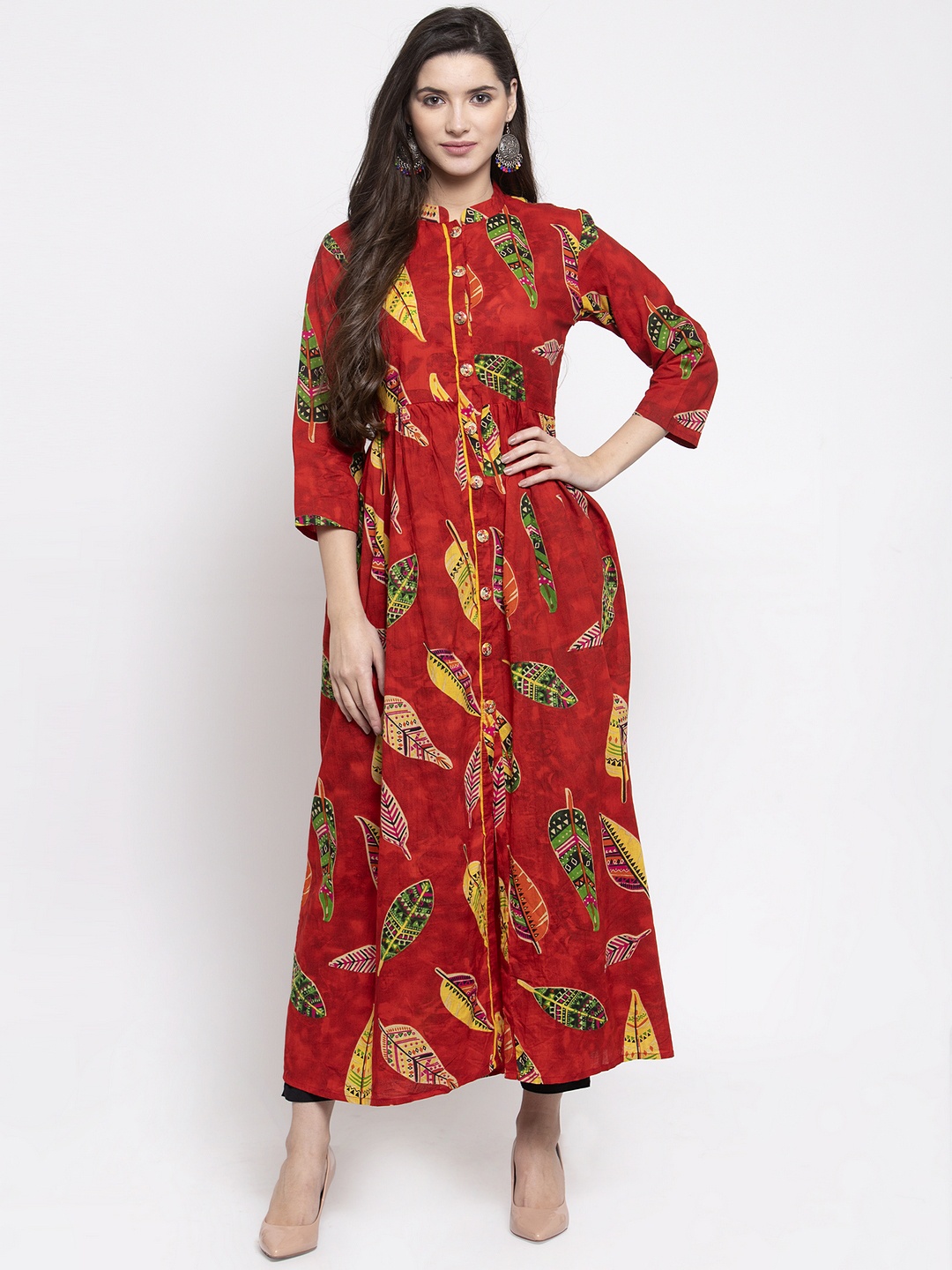 

Indibelle Women Red & Black Printed Kurta with Trousers