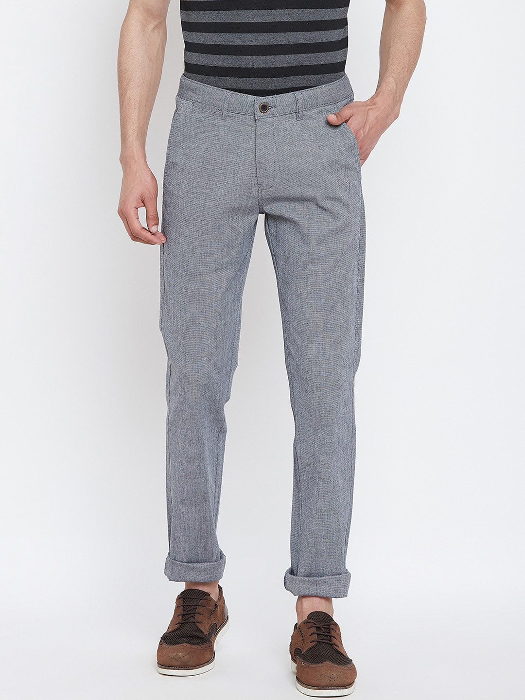 

Octave Men Black & Grey Regular Fit Solid Regular Trousers