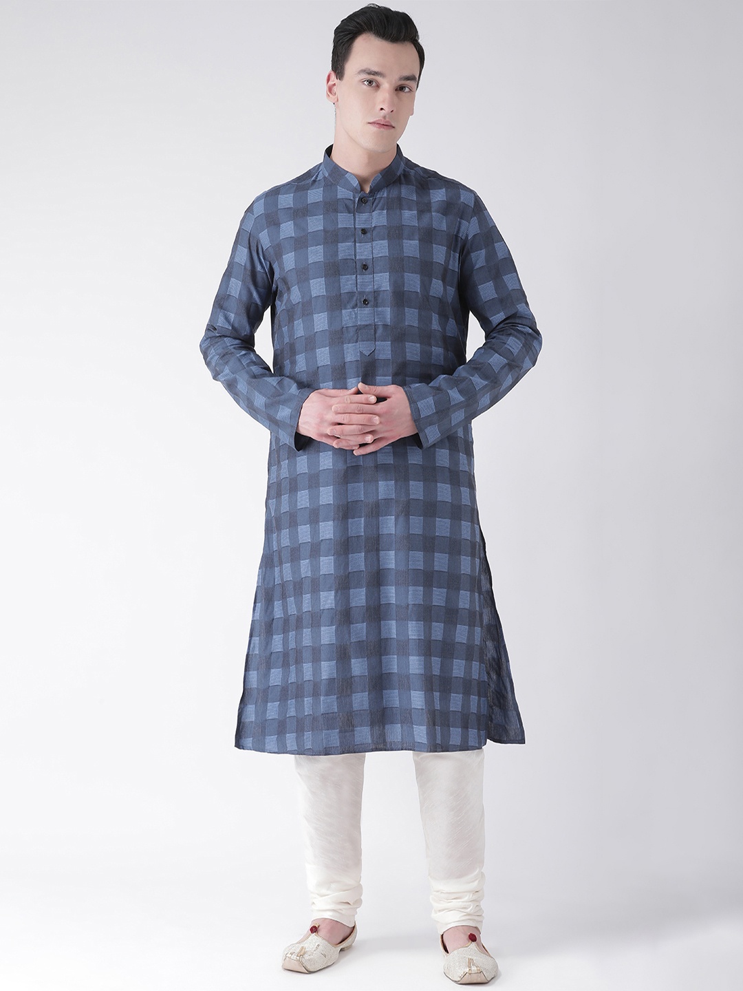 DEYANN Men Blue & Black Printed Kurta with Churidar