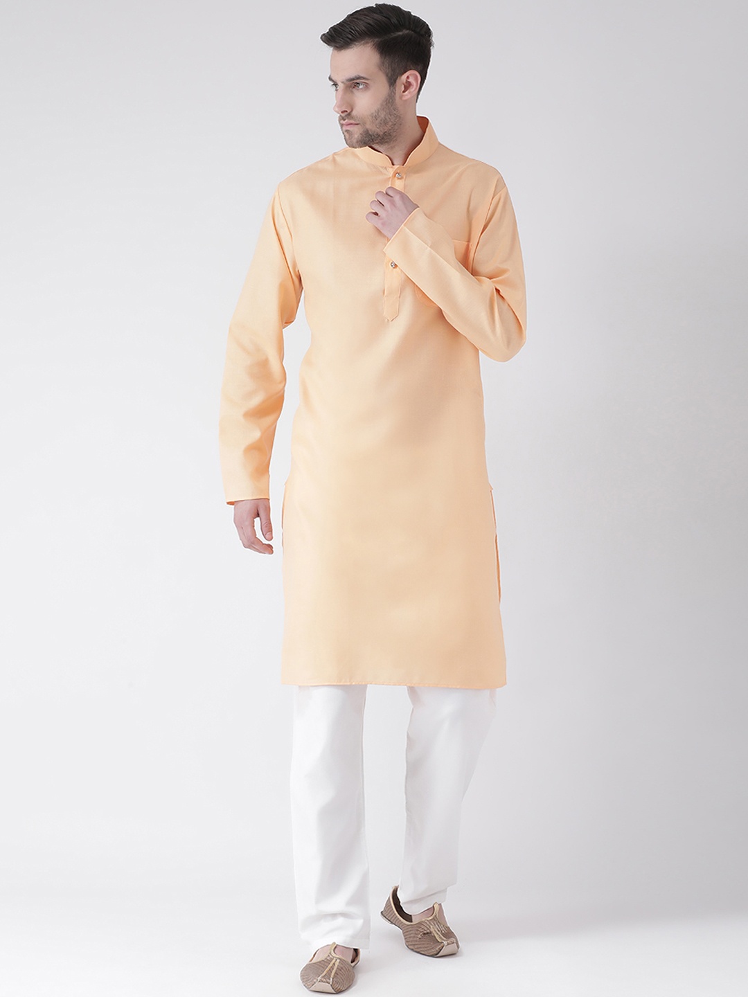 

SG LEMAN Men Orange & White Solid Kurta with Pyjamas