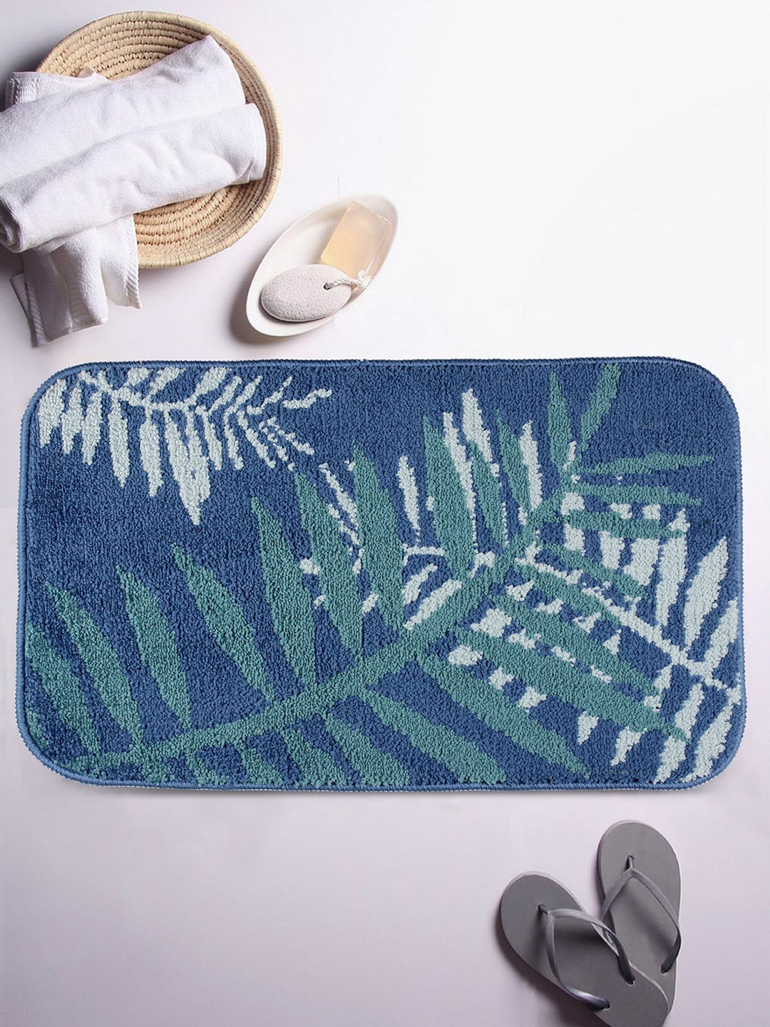 

ROMEE Blue & Green Printed Microfiber Bath Mat