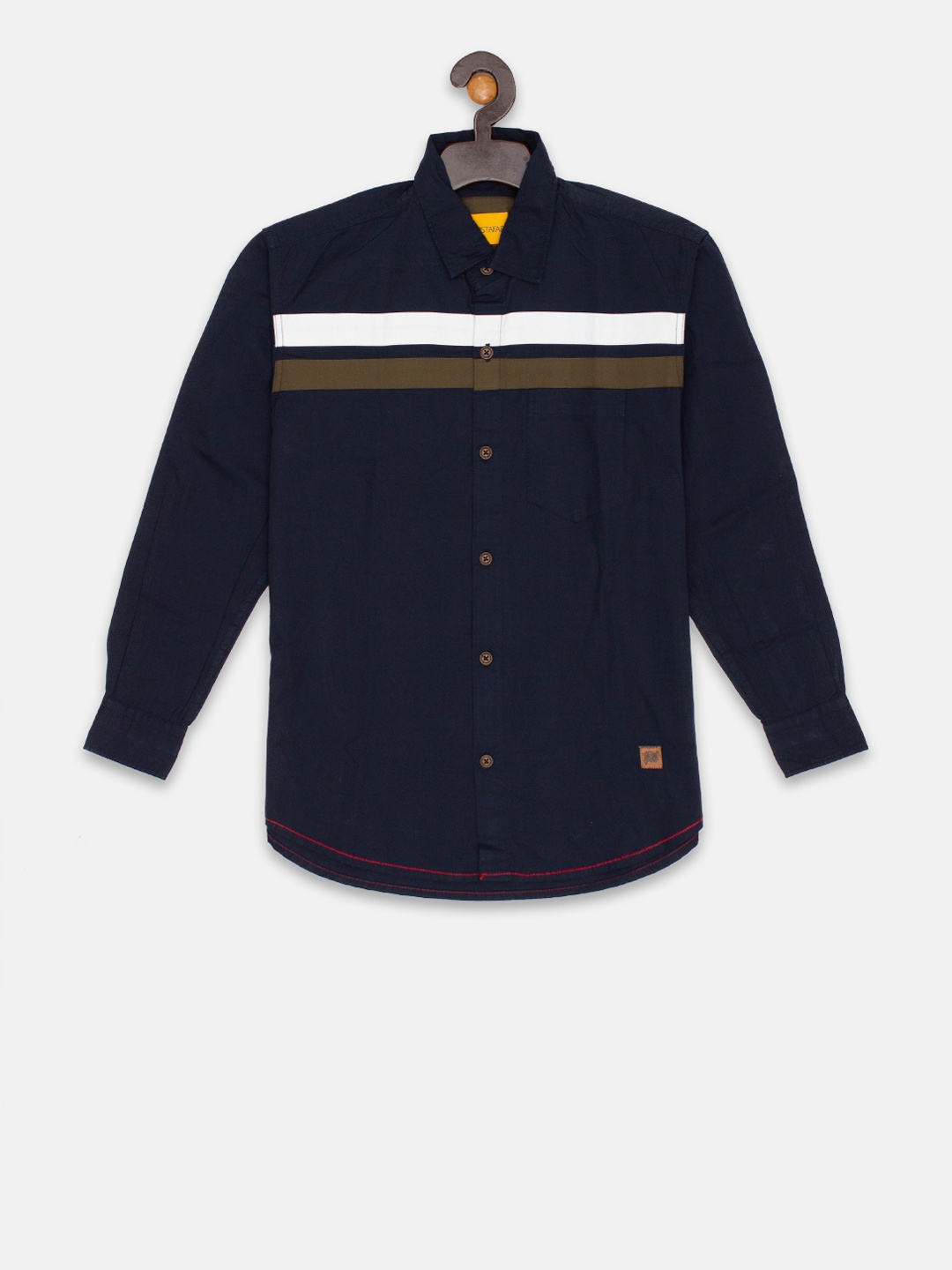 

Instafab Boys Navy Blue Regular Fit Striped Casual Shirt