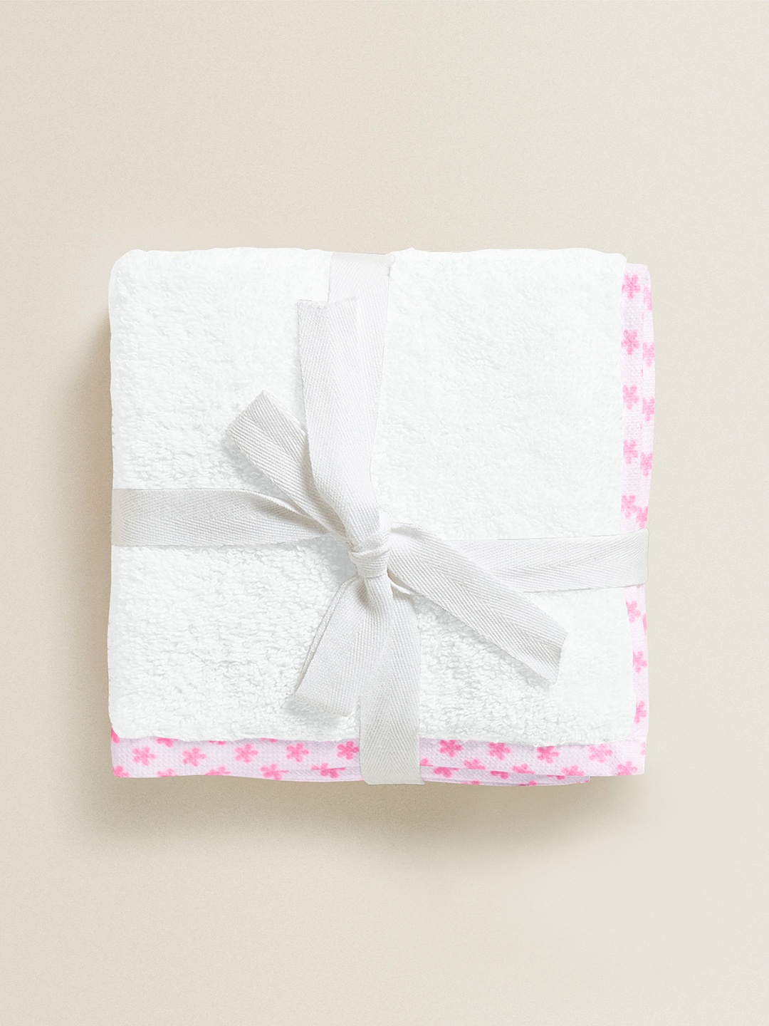 

THE BABY ATELIER Set of 2 Unisex Kids White & Pink Solid Anti-Allergic Bath Towels
