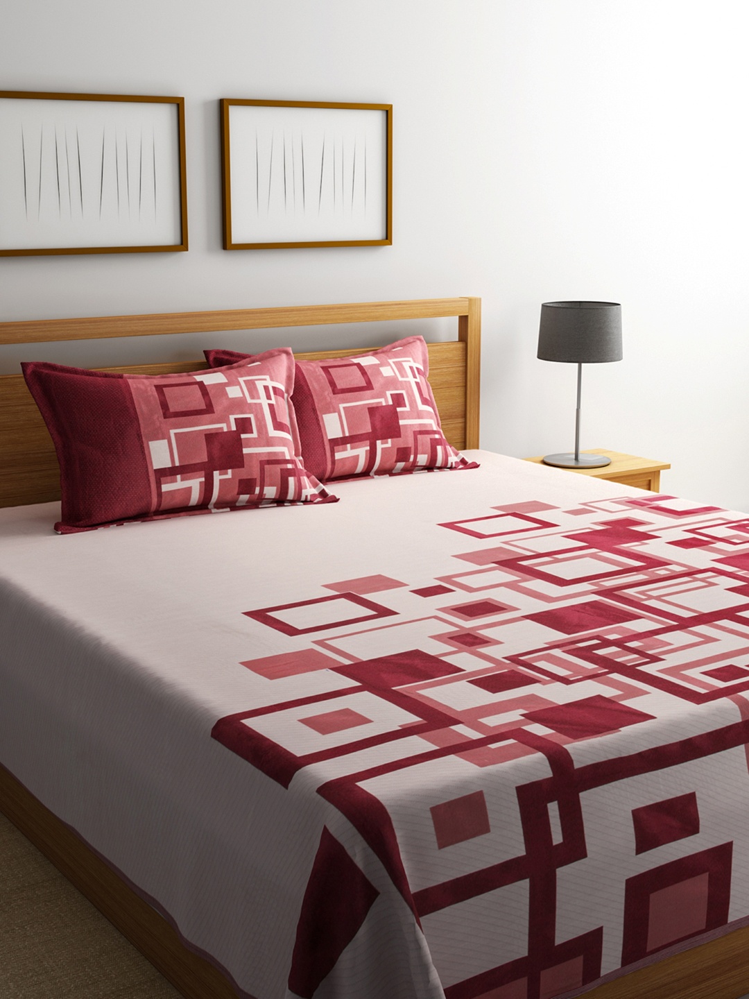 

ROMEE Maroon & Pink Printed Reversible Double Bed Cover with 2 Pillow Covers