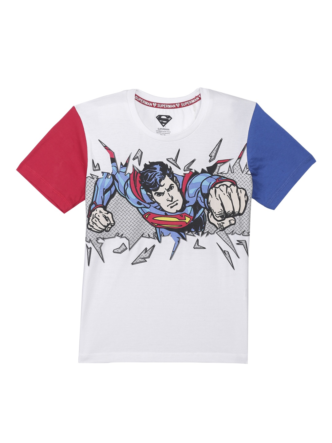 

Kids Ville Boys White Superman Printed Round Neck Pure Cotton T-shirt