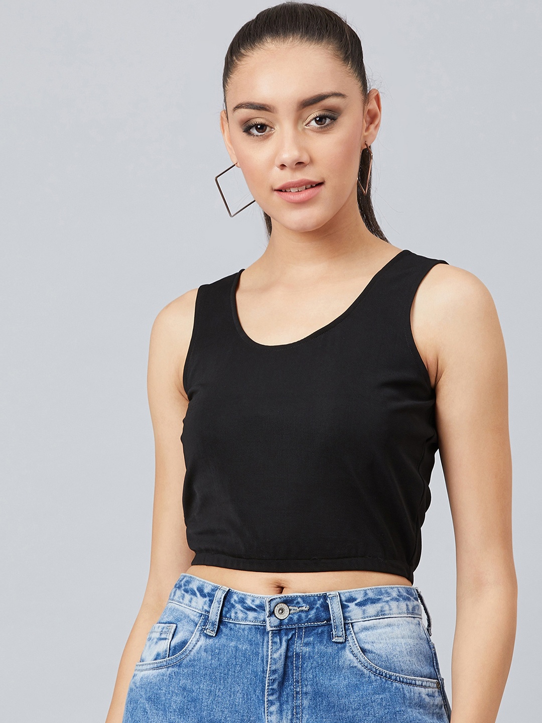 Athena Women Black Solid Crop Top