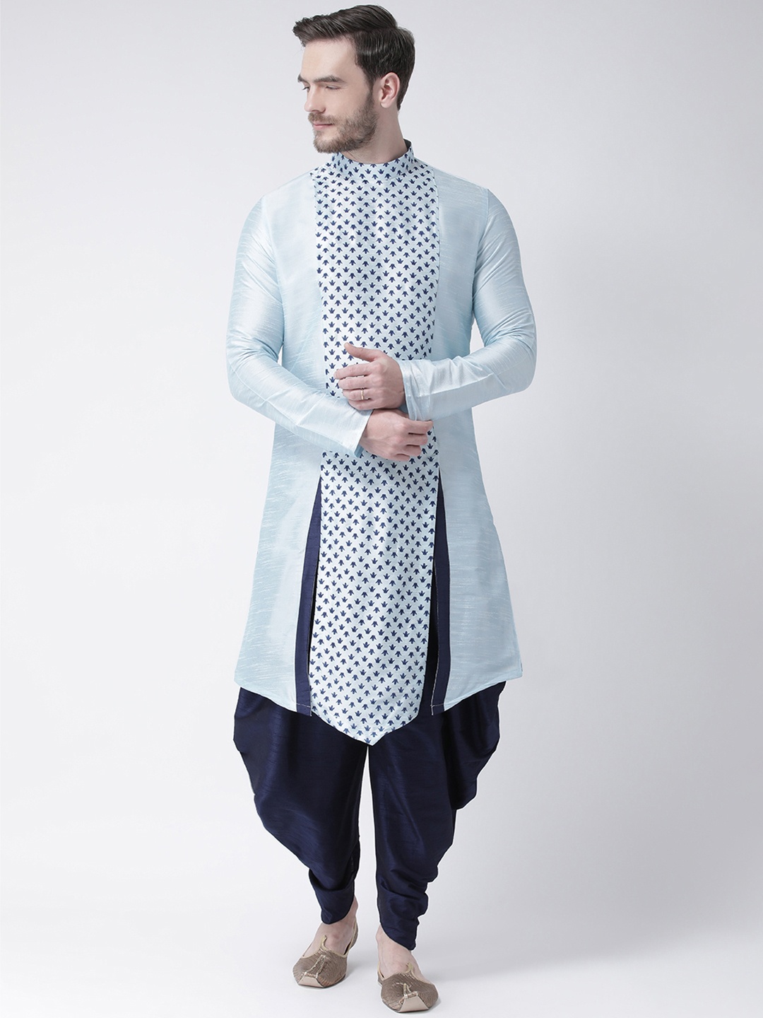 

DEYANN Men Blue Printed Straight Asymmetric Kurta