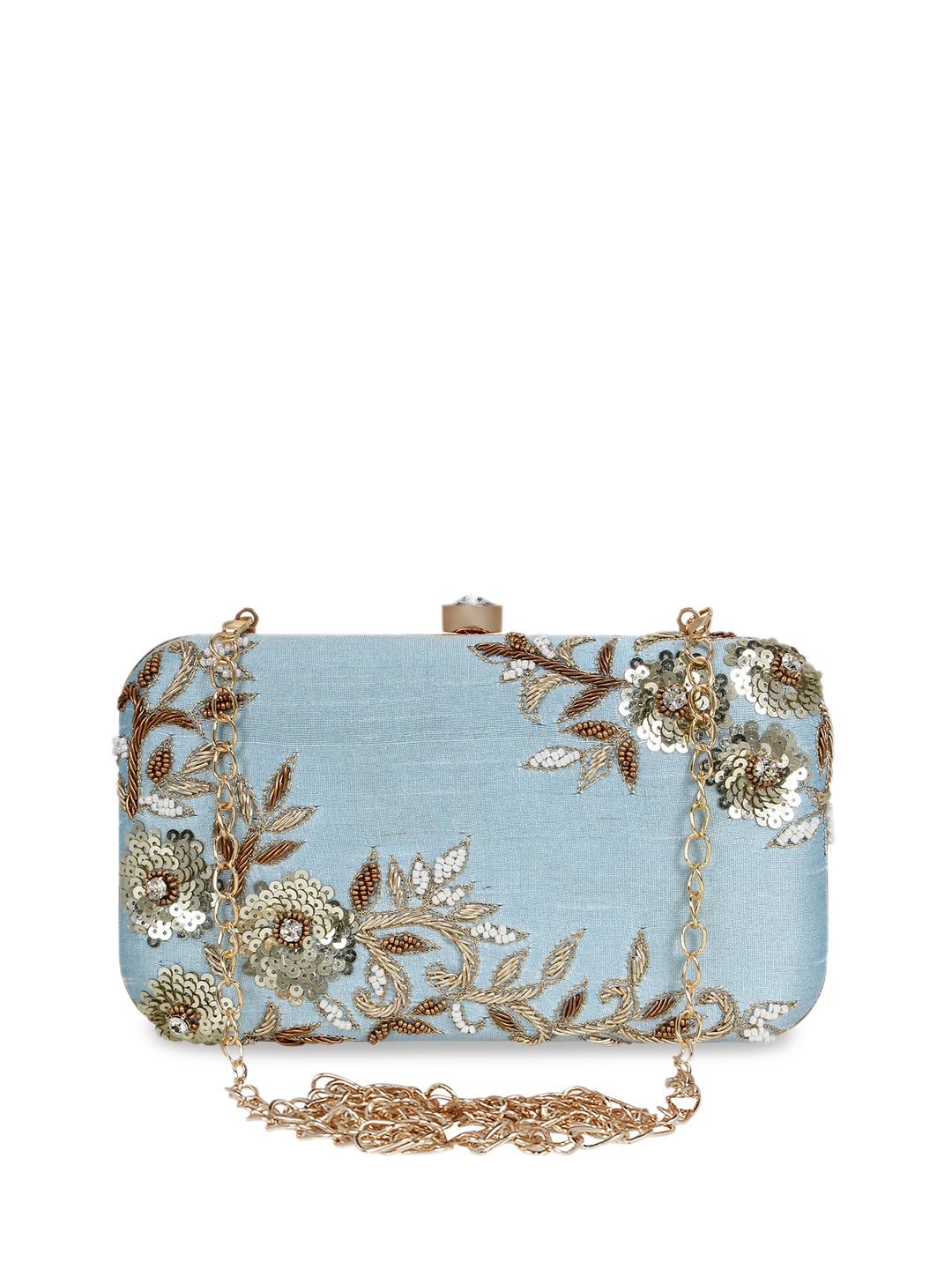 

Anekaant Blue & Gold-Toned Embellished Embellished Clutch