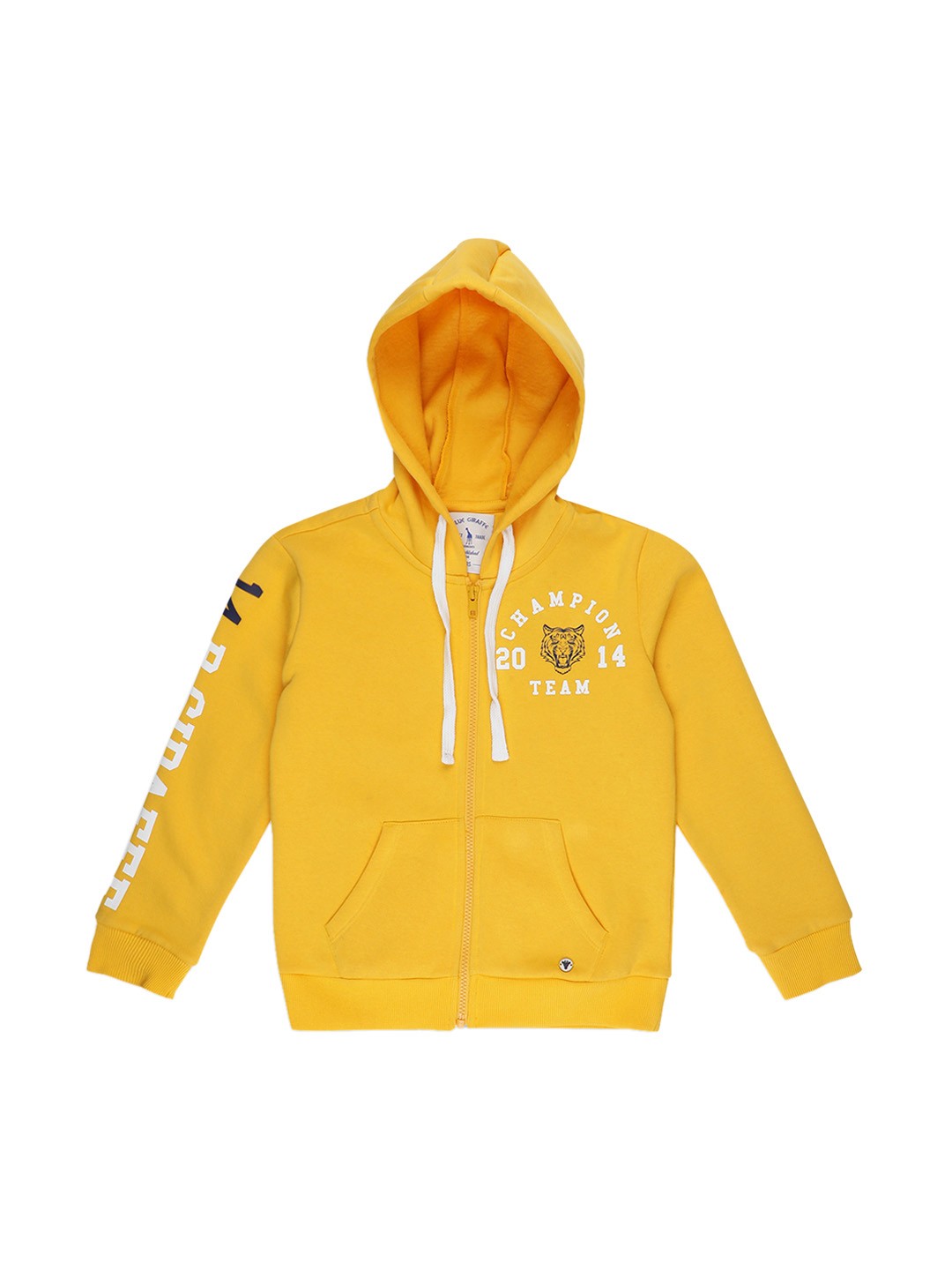 Blue Giraffe Boys Yellow Printed Hooded Sweatshirt