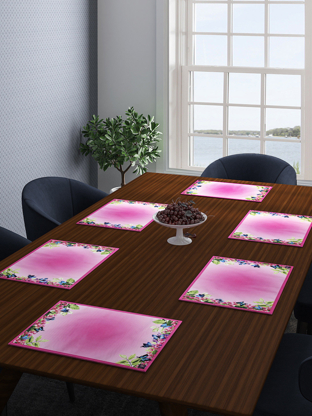 

ROMEE Set of 6 Pink & Blue Floral Printed Table Placemats