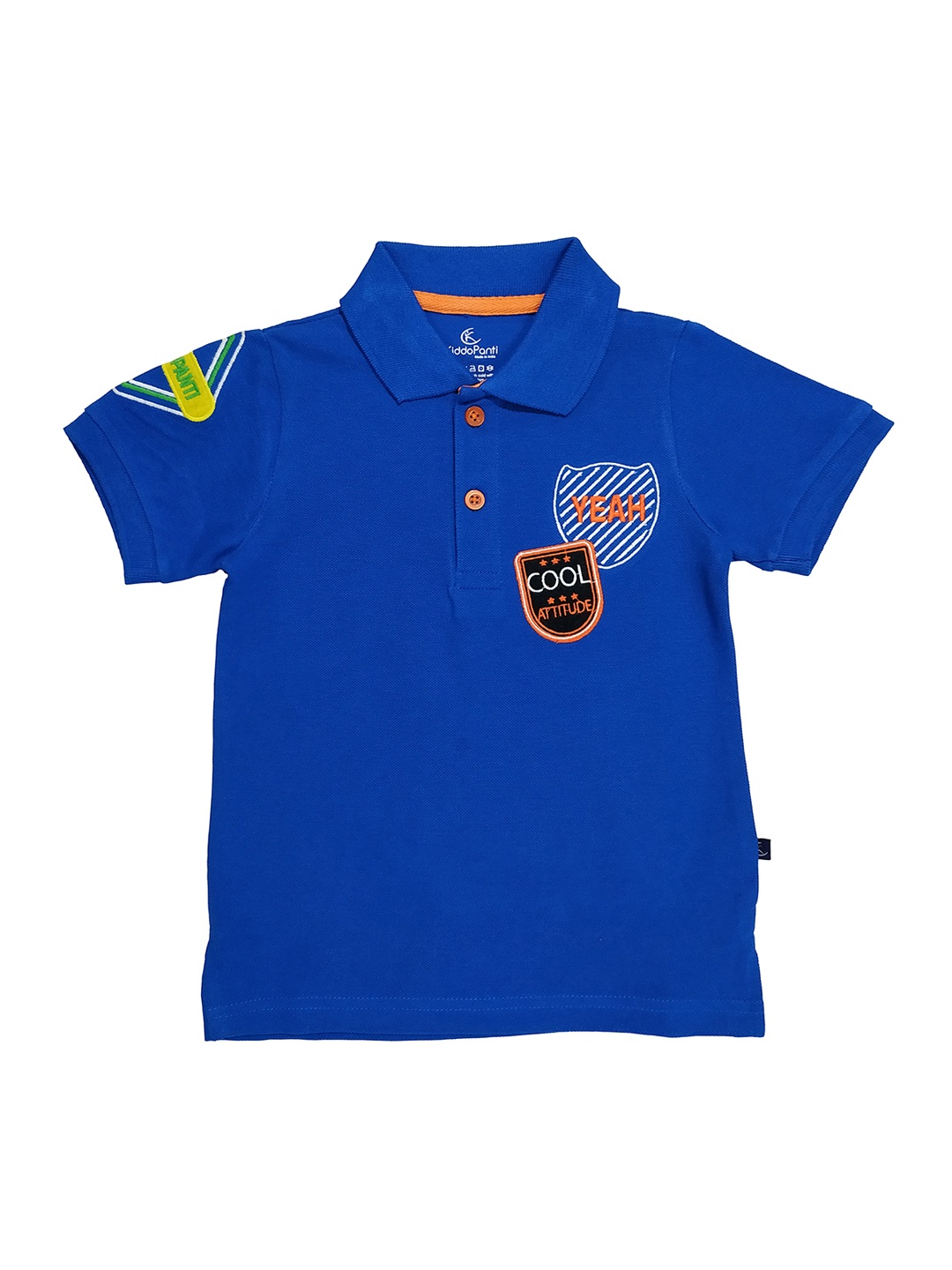 

KiddoPanti Boys Blue Self Embroidered Polo Collar Pure Cotton T-shirt
