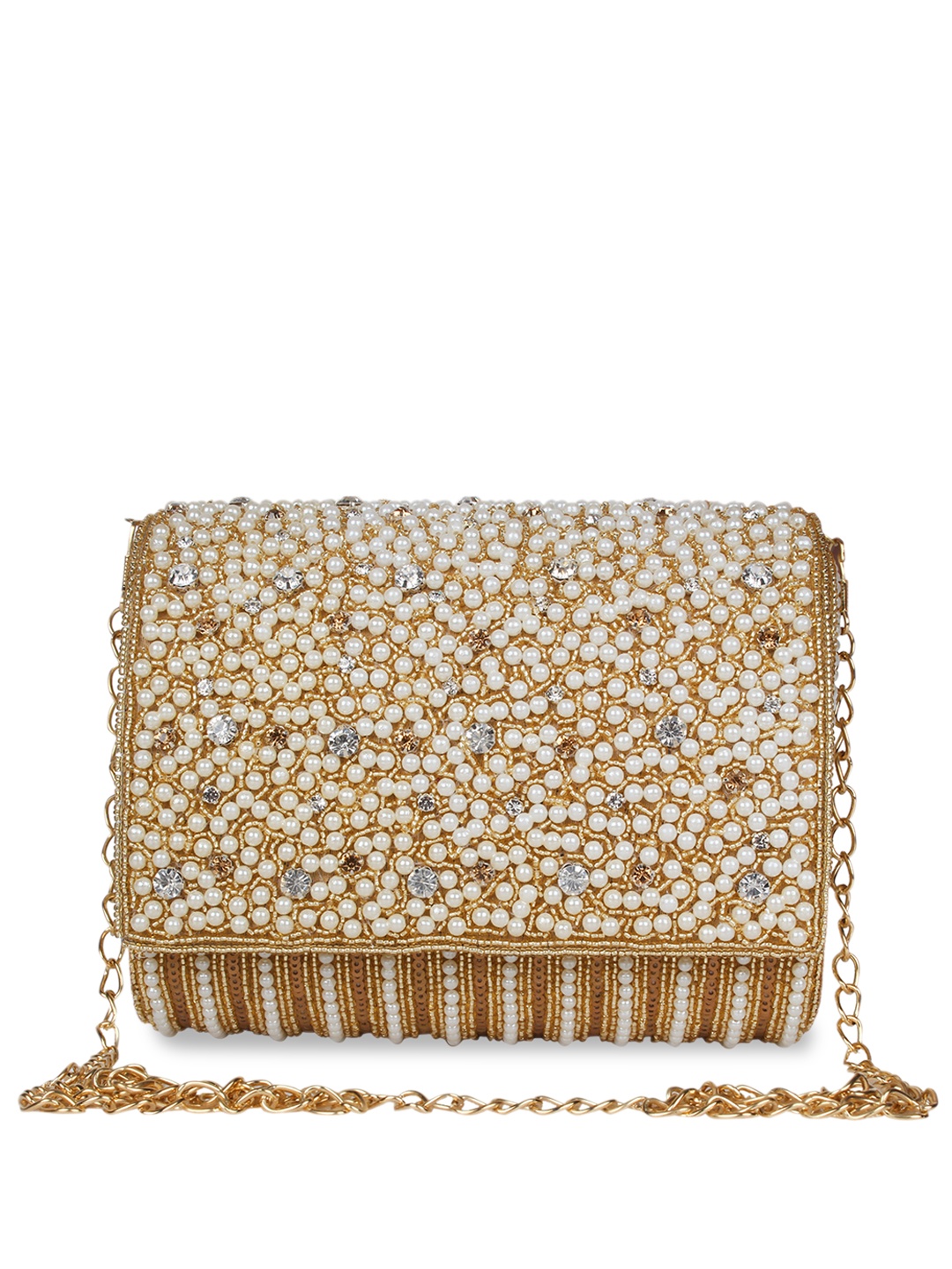 

Anekaant White & Gold-Toned Embellished Embellished Clutch