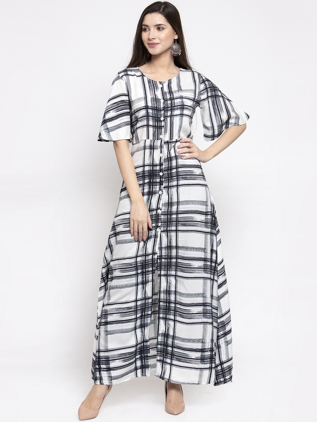 

Indibelle Women White & Black Printed Kurta with Trousers