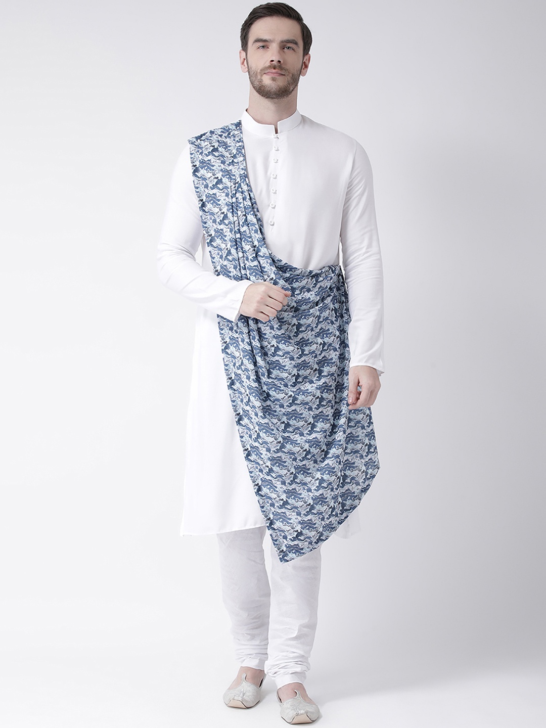 

DEYANN Men White Solid Kurta with Churidar & Attached Dupatta
