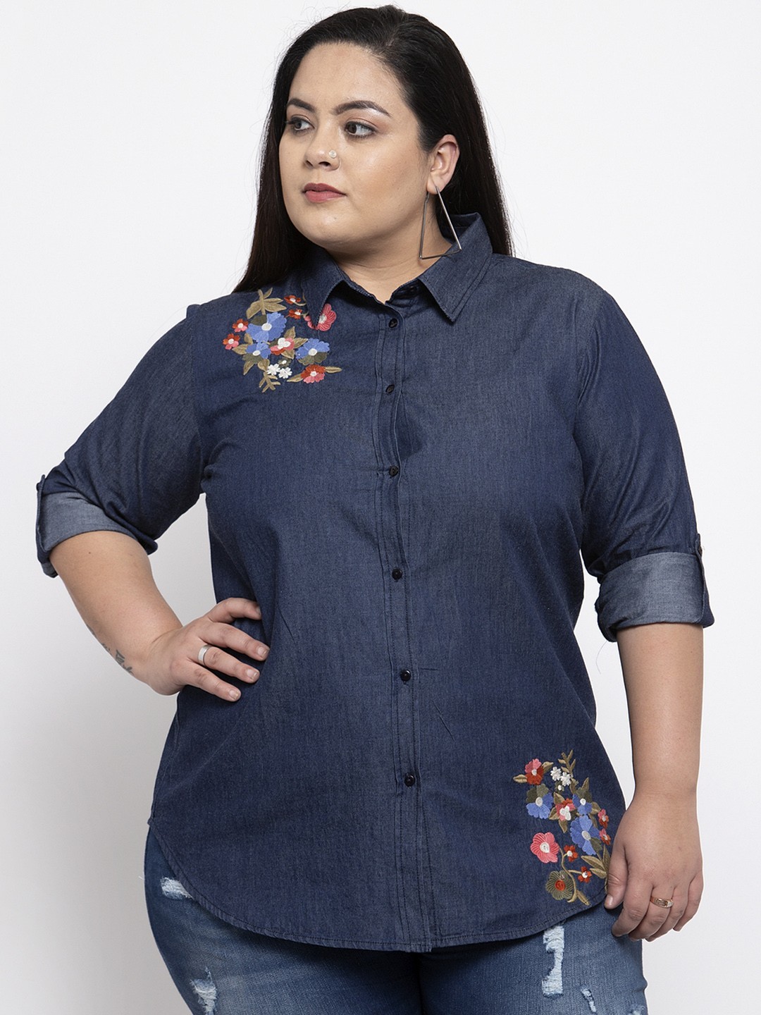 

plusS Women Blue Self Design Casual Shirt