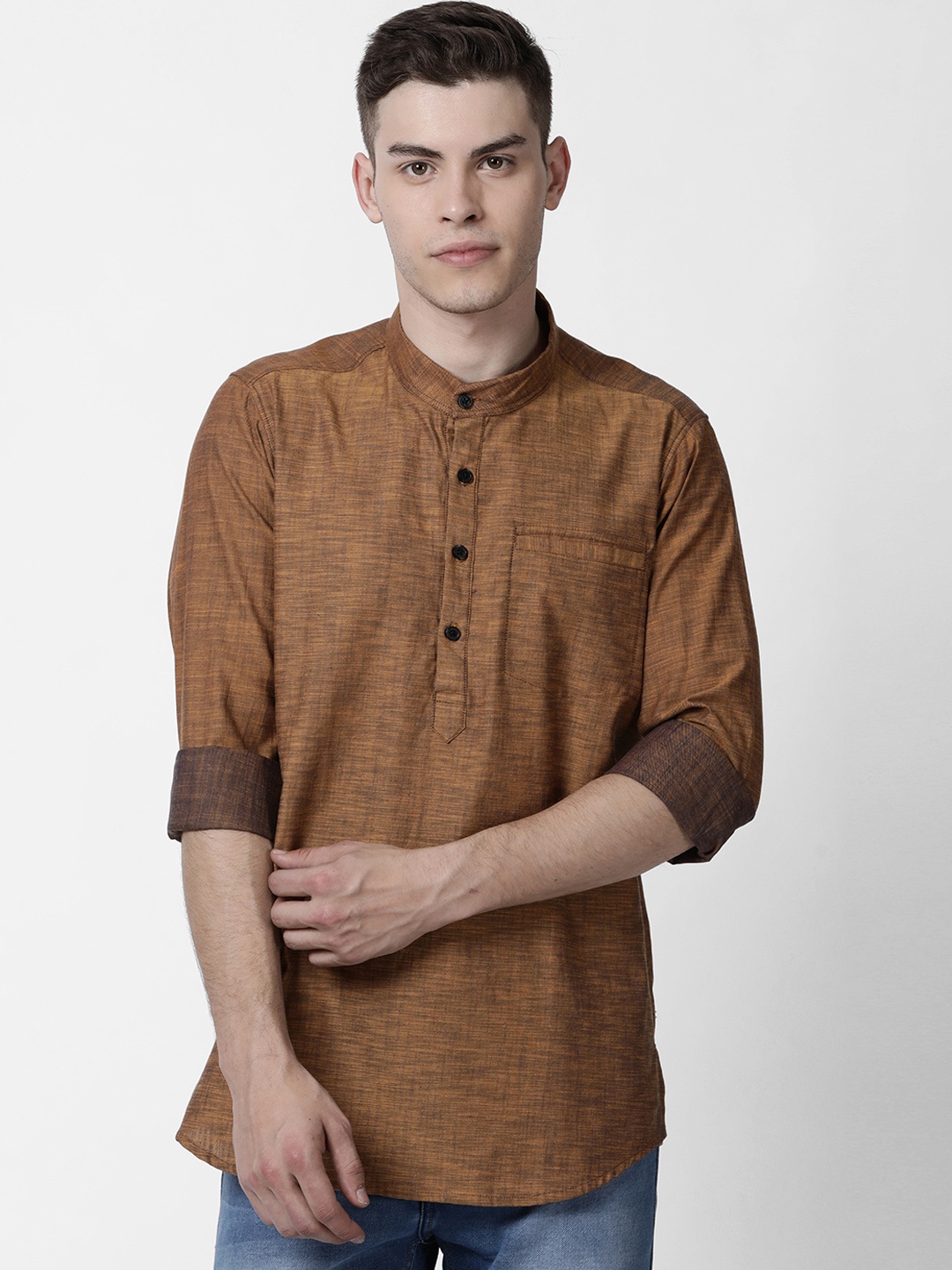

Cross Court Men Brown Solid Straight Kurta