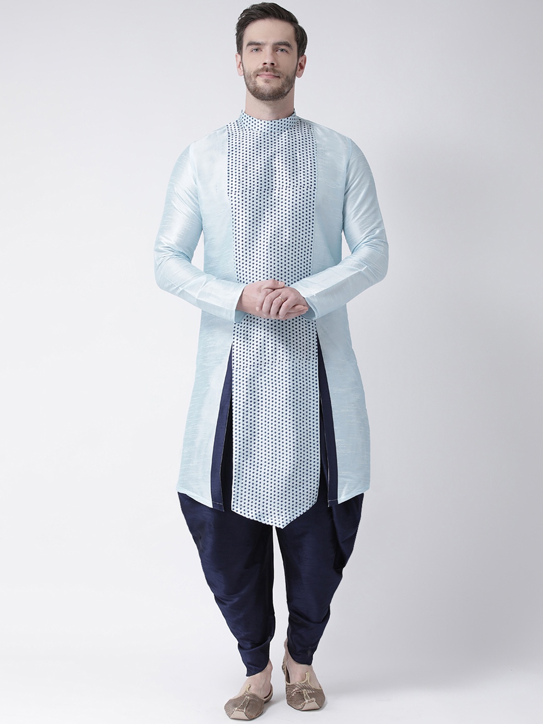 

DEYANN Men Blue Printed Straight Kurta