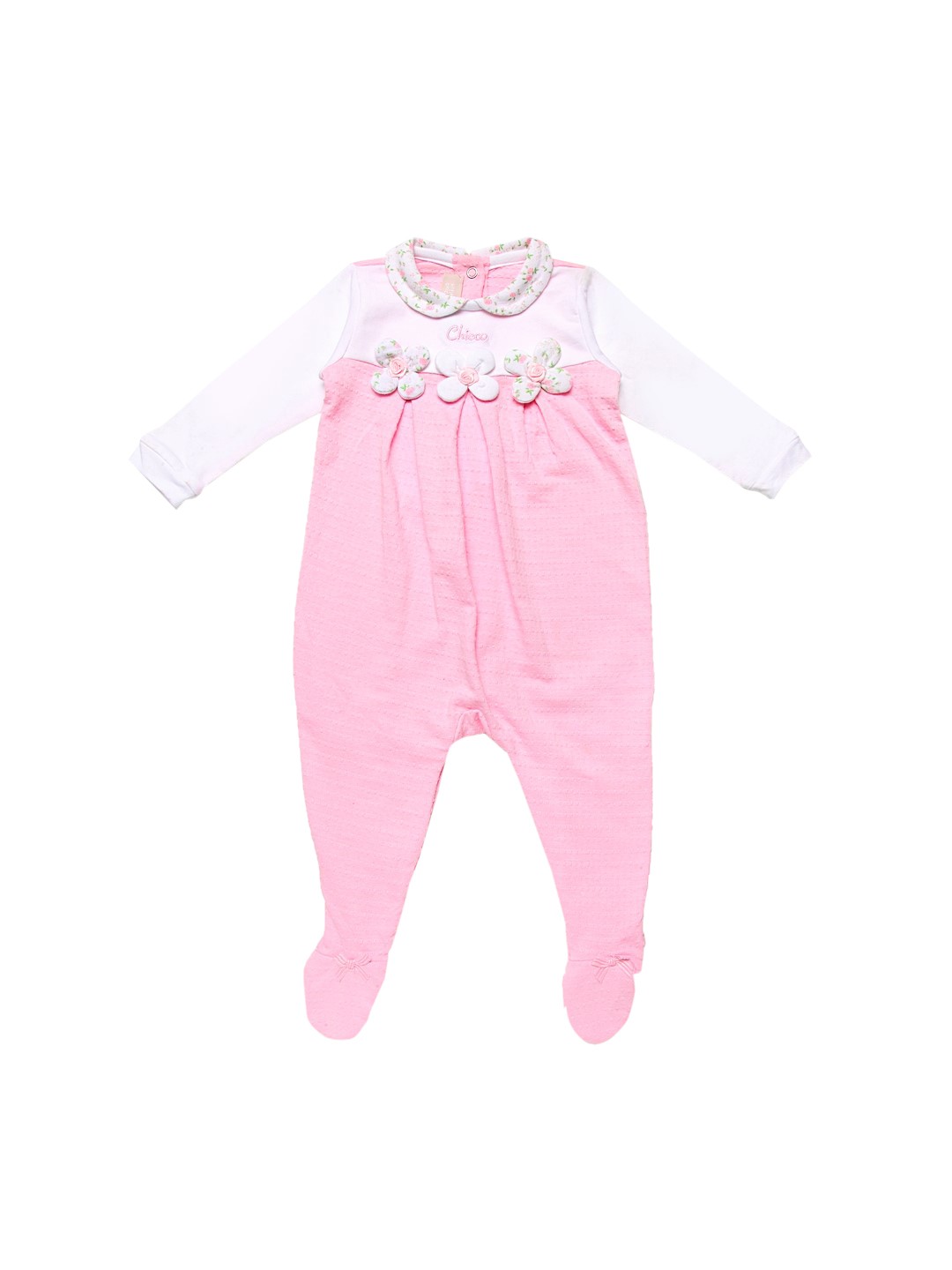

Chicco Girls Pink & White Solid Flower Applique Sleepsuit