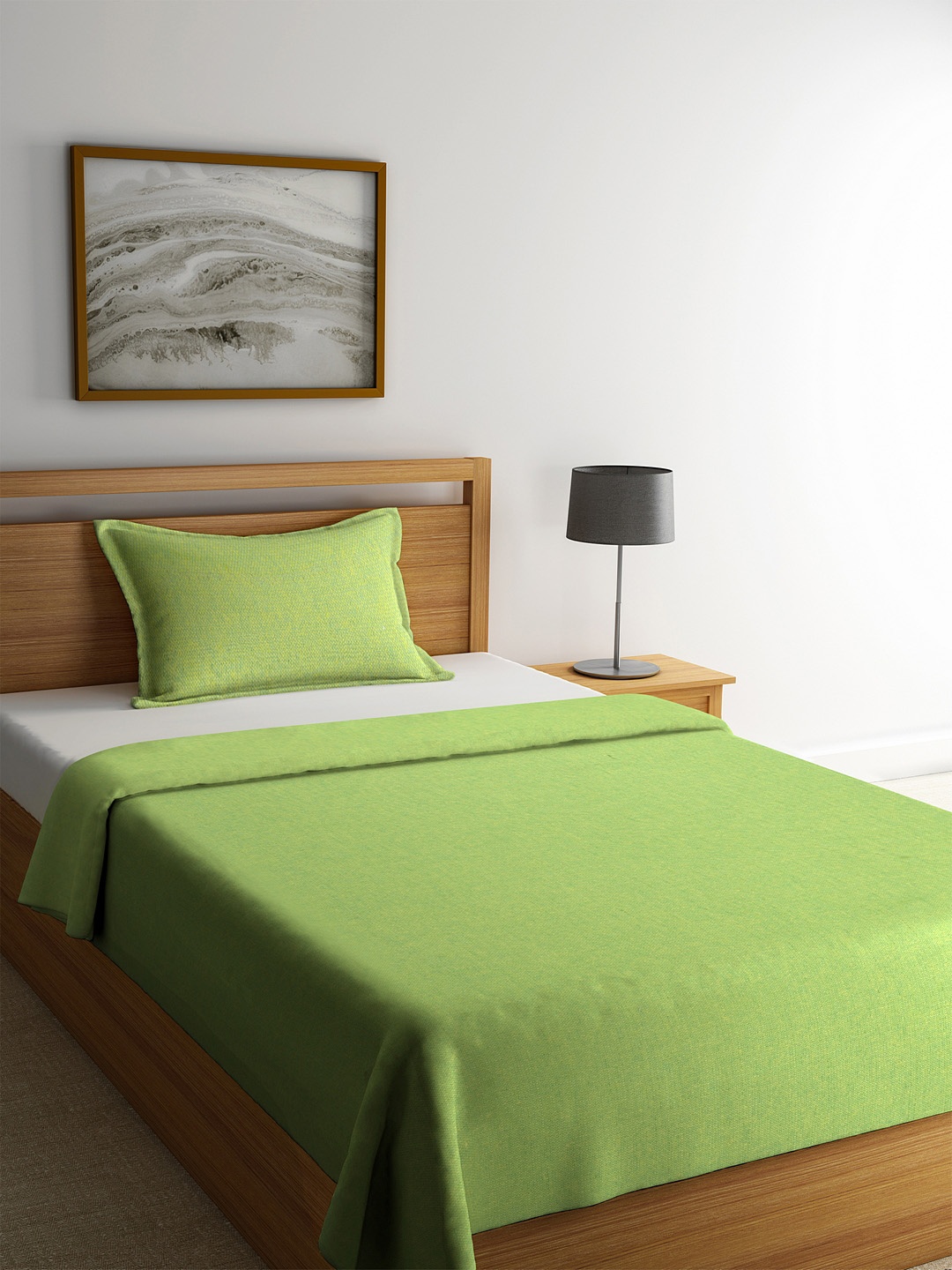 Soumya Green Solid Single Bed Cover With Pillow Cover
