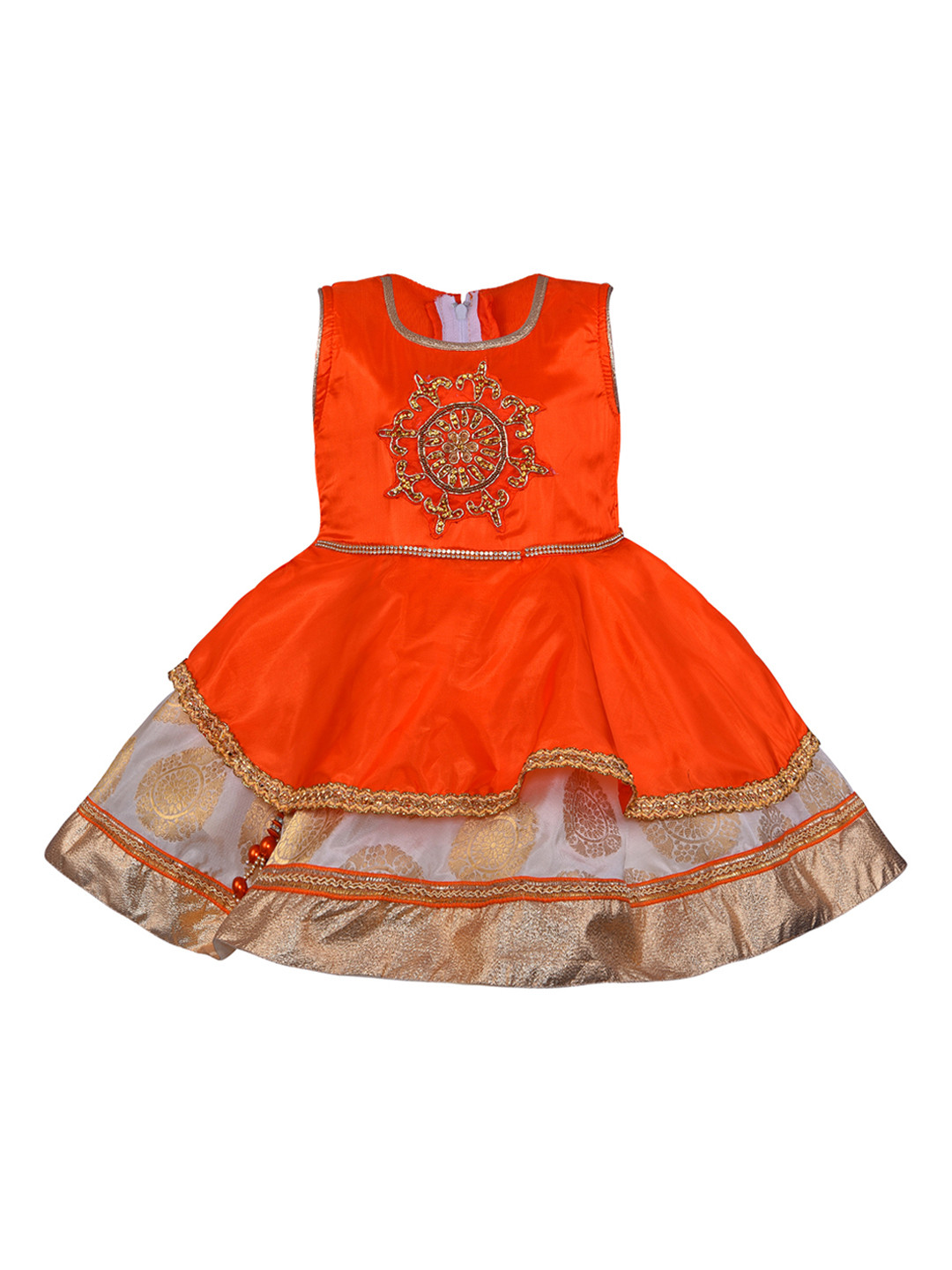 

Wish Karo Girls Orange & Beige Embellished Fit and Flare Dress