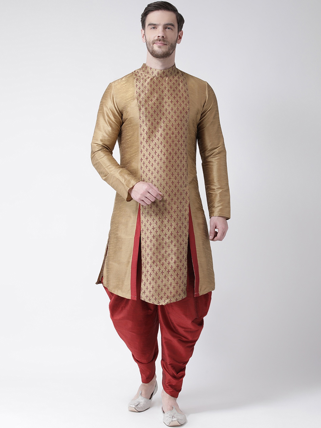 DEYANN Men Brown Printed Asymmetric Hemline Straight Kurta