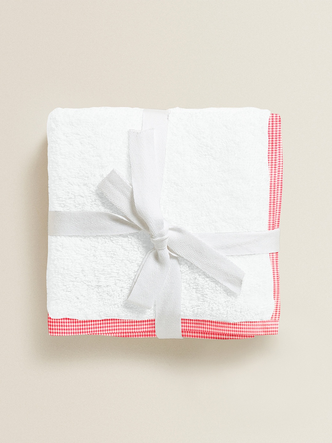 THE BABY ATELIER Kids White Solid 100% Organic Red Checks Junior Towel Set