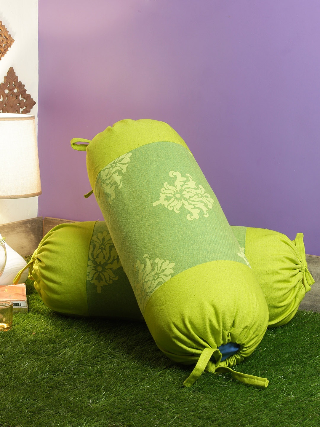 

Soumya Set of 2 Green Floral Printed Bolster Covers