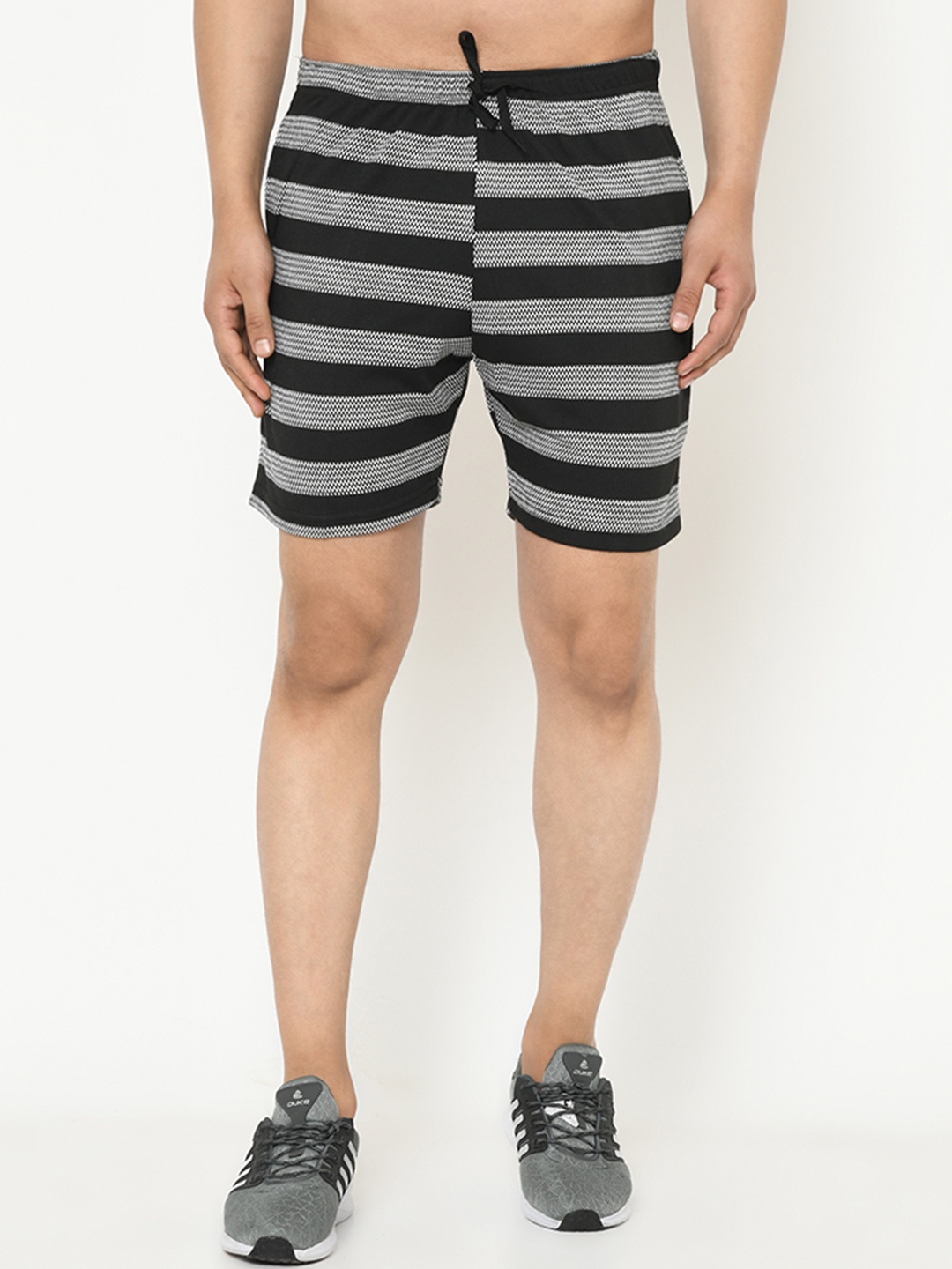 

MACK JONNEY Men Black & White Striped Regular Shorts