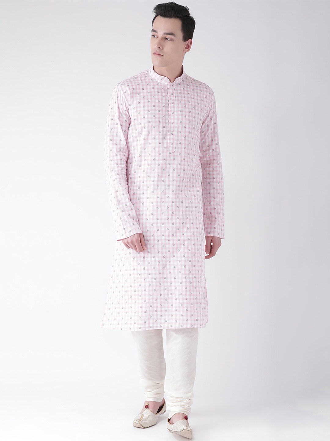 

DEYANN Men Pink & White Printed Kurta with Churidar