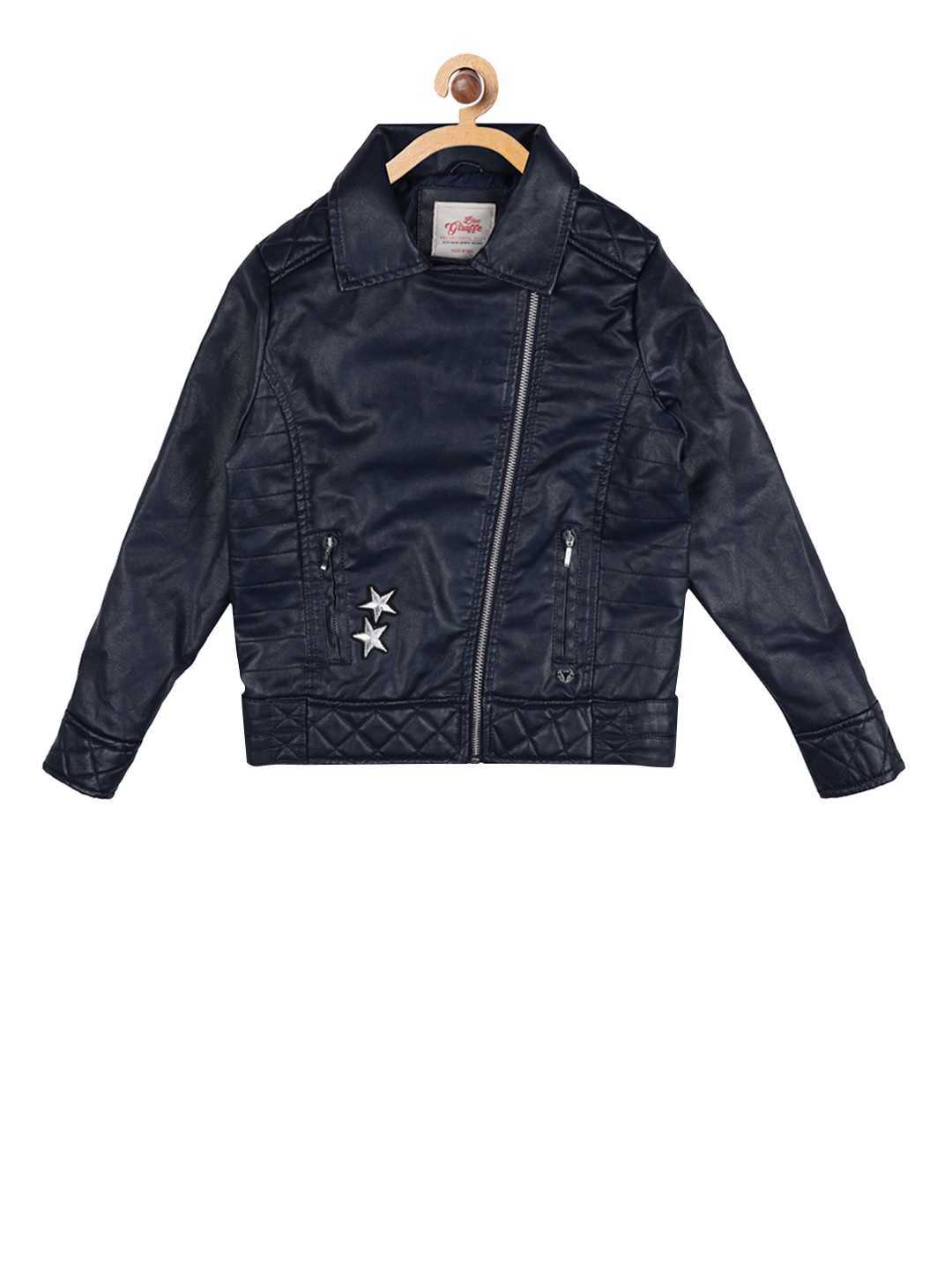 

Blue Giraffe Girls Navy Blue Solid Leather Jacket
